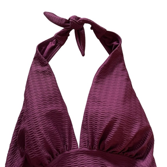 Kate Spade New York Textured Belted Halter Swimsuit Medium Deep Plunge Purple - Picture 3 of 10